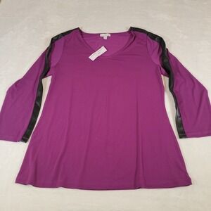 Shavonne Dorsey Leather Insert Top Womens Shirt Blouse M Purple 66621